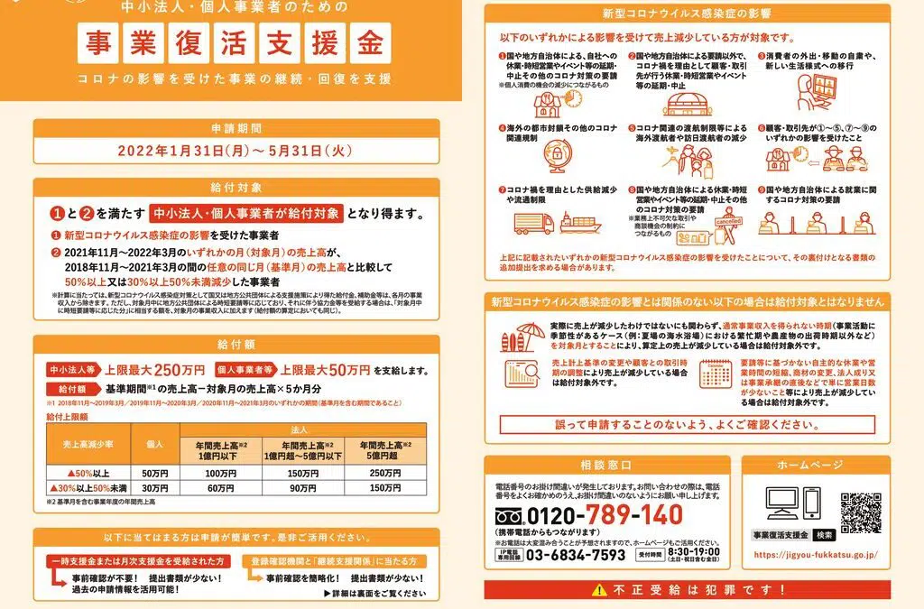 事業復活支援金の申請について