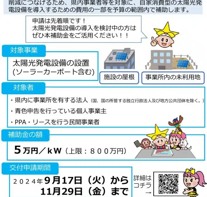 岡山県事業者向け自家消費型太陽光発電設備導入支援事業補助金（追加募集）